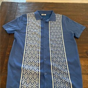 Retro-COOFANDY Blue Polo Shirt with White Pattern